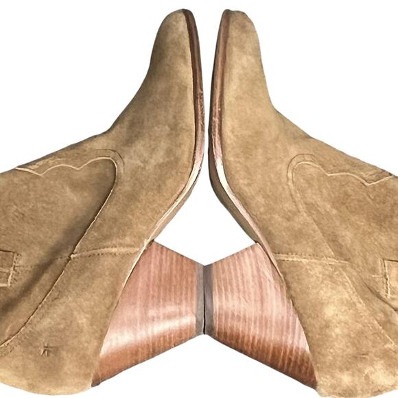 Frye Reina Ankle Boots 10 Cognac Suede Western Ankle Zip Stacked Heel Booties - Picture 12 of 15